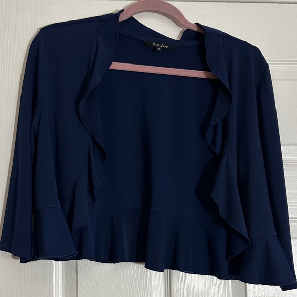 Just Love Jackets & Blazers - Just Love Navy Ruffle-Trim Open-Front Women's Top
